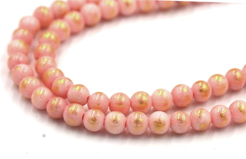 Antique Light Apricot Pink Gold Dust Jade 4mm, 6mm, 8mm, 10mm, 12mm Round Beads -15 inch strand