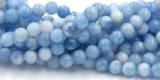 Imitation Aquamarine Jade, 4mm, 6mm, 8mm, 10mm, 12mm Blue Jade Round Beads in Opaque Finish -15 inch strand Hover Image