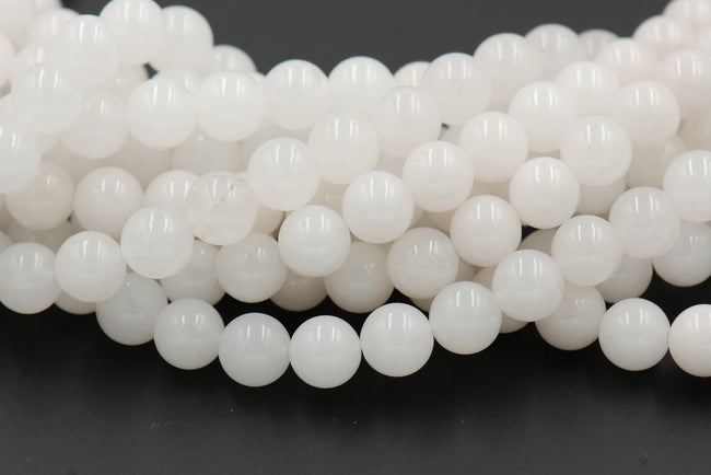 Ecrue White Jade, 4mm, 6mm, 8mm, 10mm, 12mm Jade Round Beads in Semi Opaque Finish -15 inch strand Hover Image
