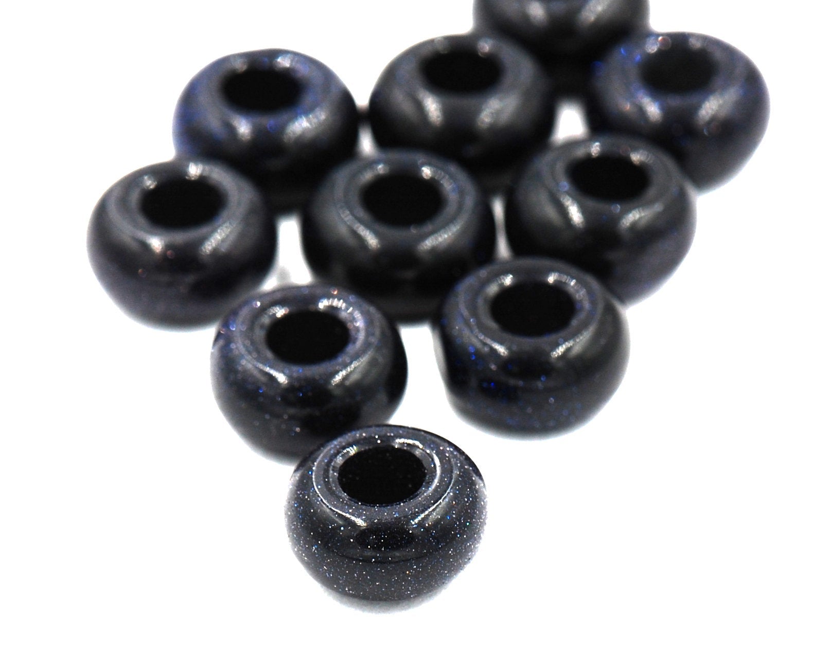 Large Hole Blue Goldstone, European Beads, Round 14mm