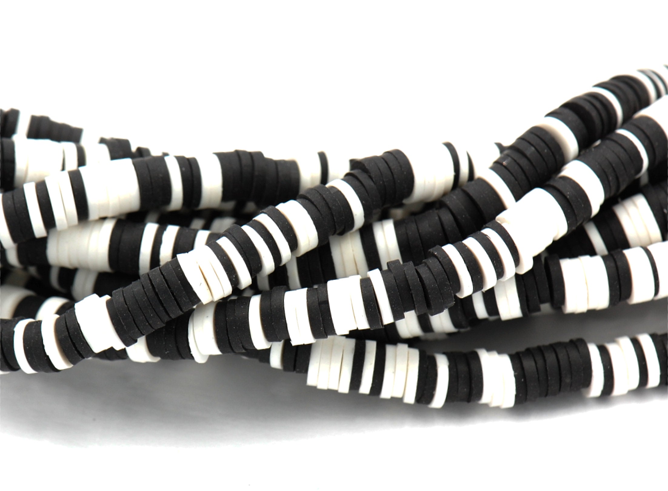 Flat Round Handmade Polymer Clay Bead Spacers, Black and White Mixed Color, 6x1mm