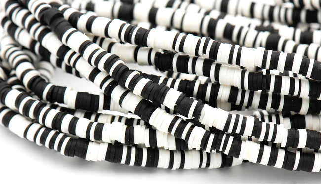 Flat Round Handmade Polymer Clay Bead Spacers, Black and White Mixed Color, 6x1mm Main Image
