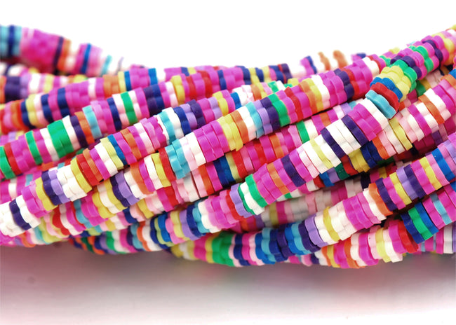 Flat Round Handmade Polymer Clay Bead Spacers, Flower Mixed Color, 6x1mm Hover Image