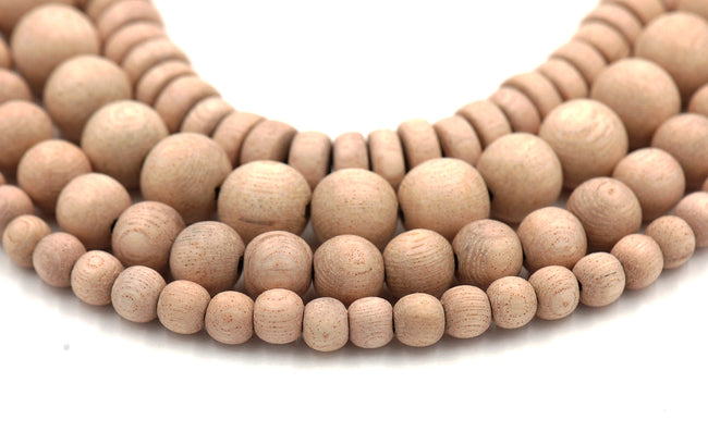 Natural UNWAXED Rosewood Beads 6mm, 8mm, 10mm, 12mm, 15mm, 8x4mm Rondelle undyed wood beads -16 inch strand Hover Image