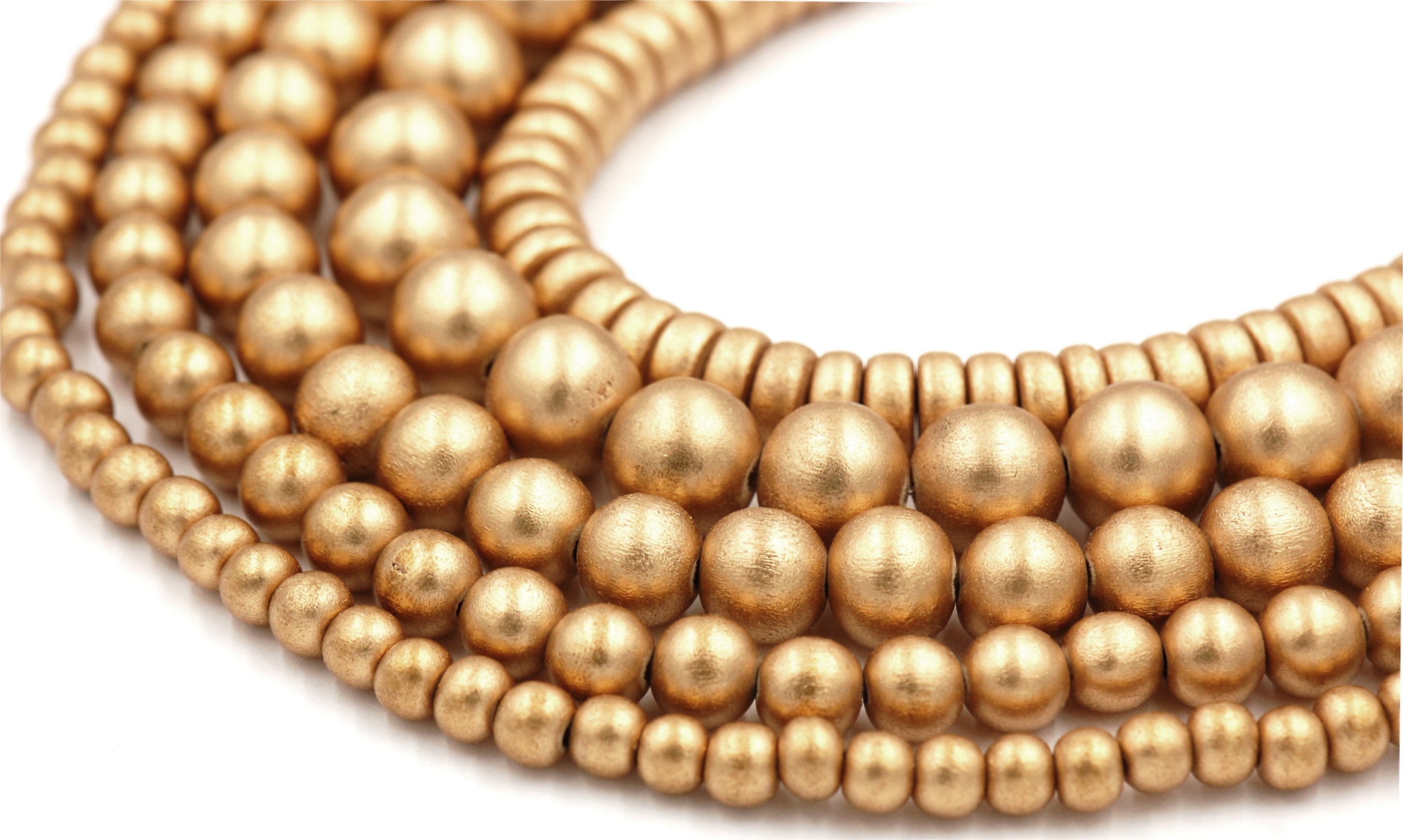 Gold Wood Beads 6mm, 8mm, 10mm, 12mm 16mm Round Gold Wood Rondelle 8x4mm -16 inch strand