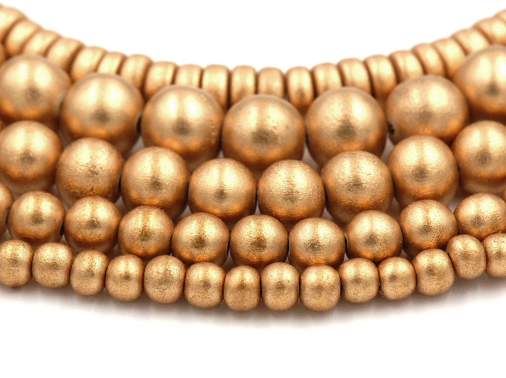 Gold Wood Beads 6mm, 8mm, 10mm, 12mm 16mm Round Gold Wood Rondelle 8x4mm -16 inch strand