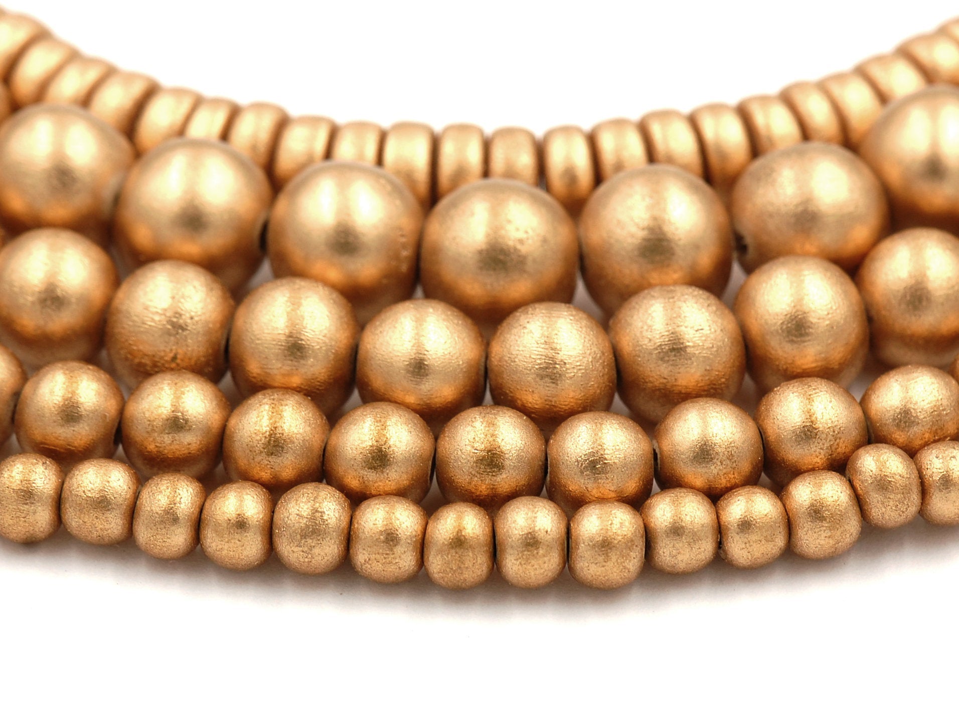 Gold Wood Beads 6mm, 8mm, 10mm, 12mm 16mm Round Gold Wood Rondelle 8x4mm -16 inch strand