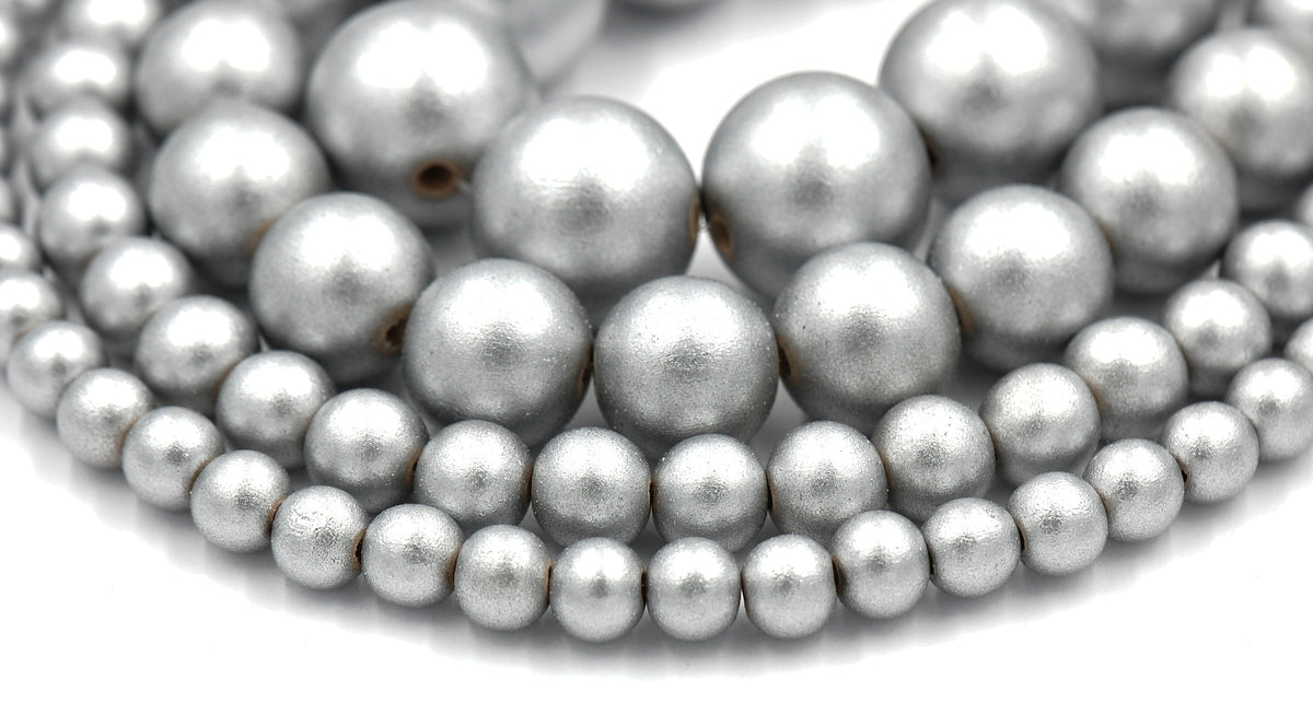 Silver Wood Beads 6mm, 8mm, 10mm, 12mm 16mm Silver Wood Rondelle 8x4mm -16 inch strand