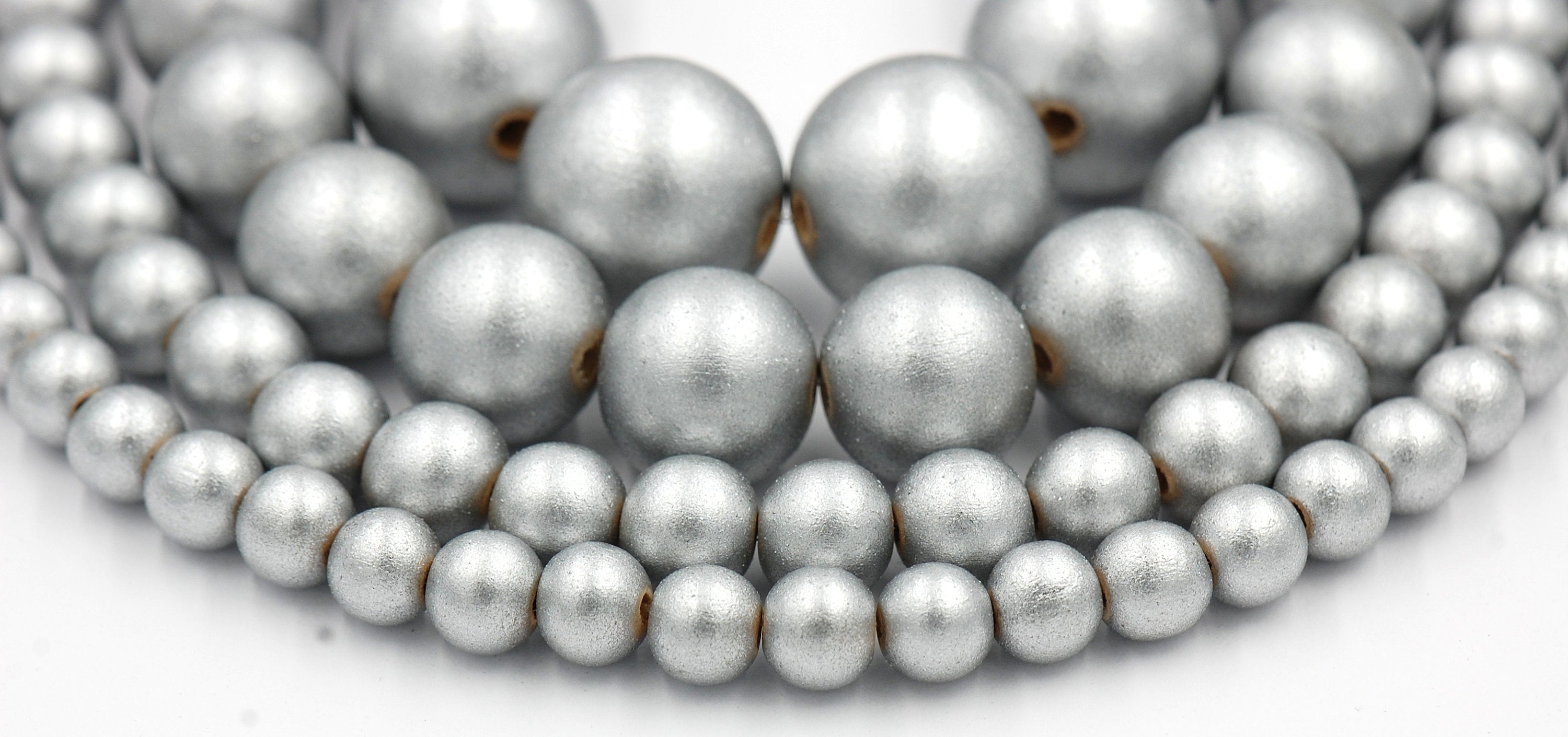 Silver Wood Beads 6mm, 8mm, 10mm, 12mm 16mm Silver Wood Rondelle 8x4mm -16 inch strand