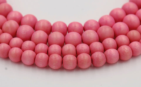 Pink Wood Beads 6mm 8mm 10mm Rainbow Pink Wood beads -16 inch strand