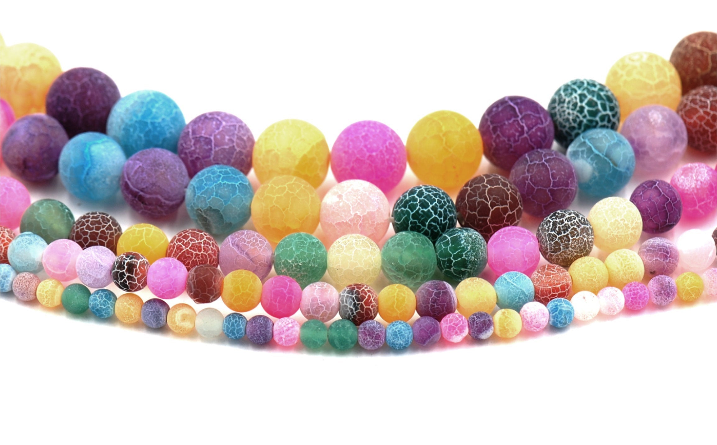 Frosted Agate Round Beads, Island Mix 4mm,6mm,8mm,10mm,12mm  -Full strand