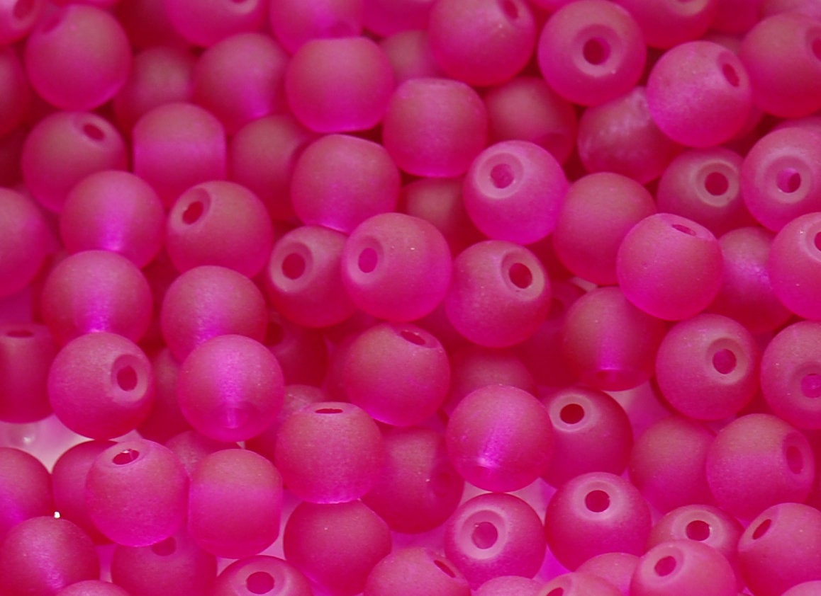 Magenta Pink 6mm Frosted Matte Glass Round Druk Beads - 100 beads