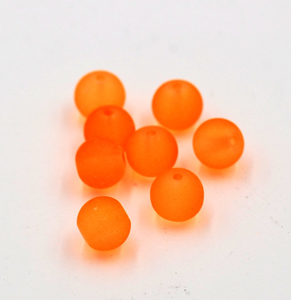 Orange 8mm Frosted Matte Glass Round Druk Beads - 100 beads