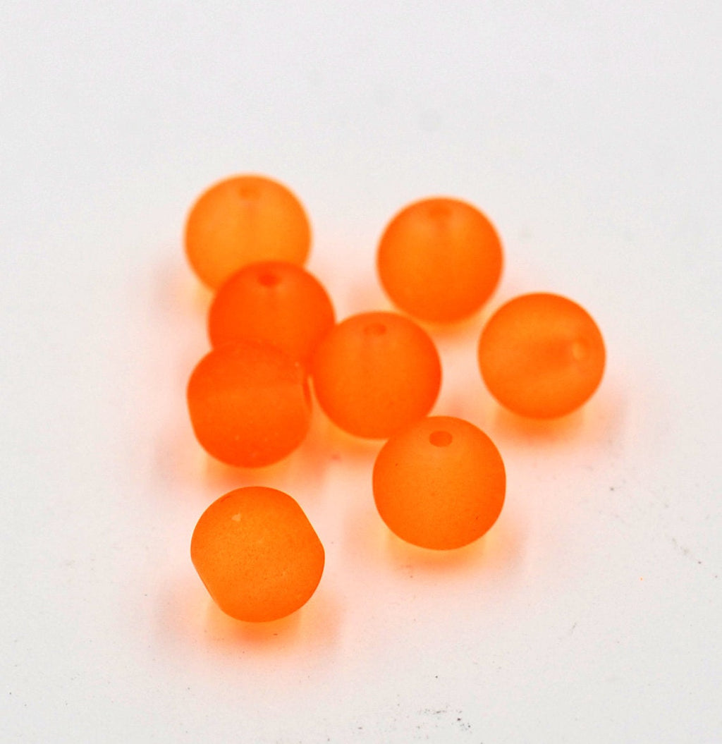 Orange 8mm Frosted Matte Glass Round Druk Beads - 100 beads