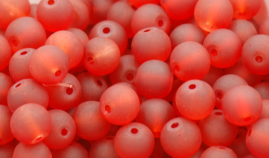 Burnt Red 8mm Frosted Matte Glass Round Druk Beads - 100 beads