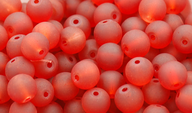 Burnt Red 8mm Frosted Matte Glass Round Druk Beads - 100 beads Hover Image