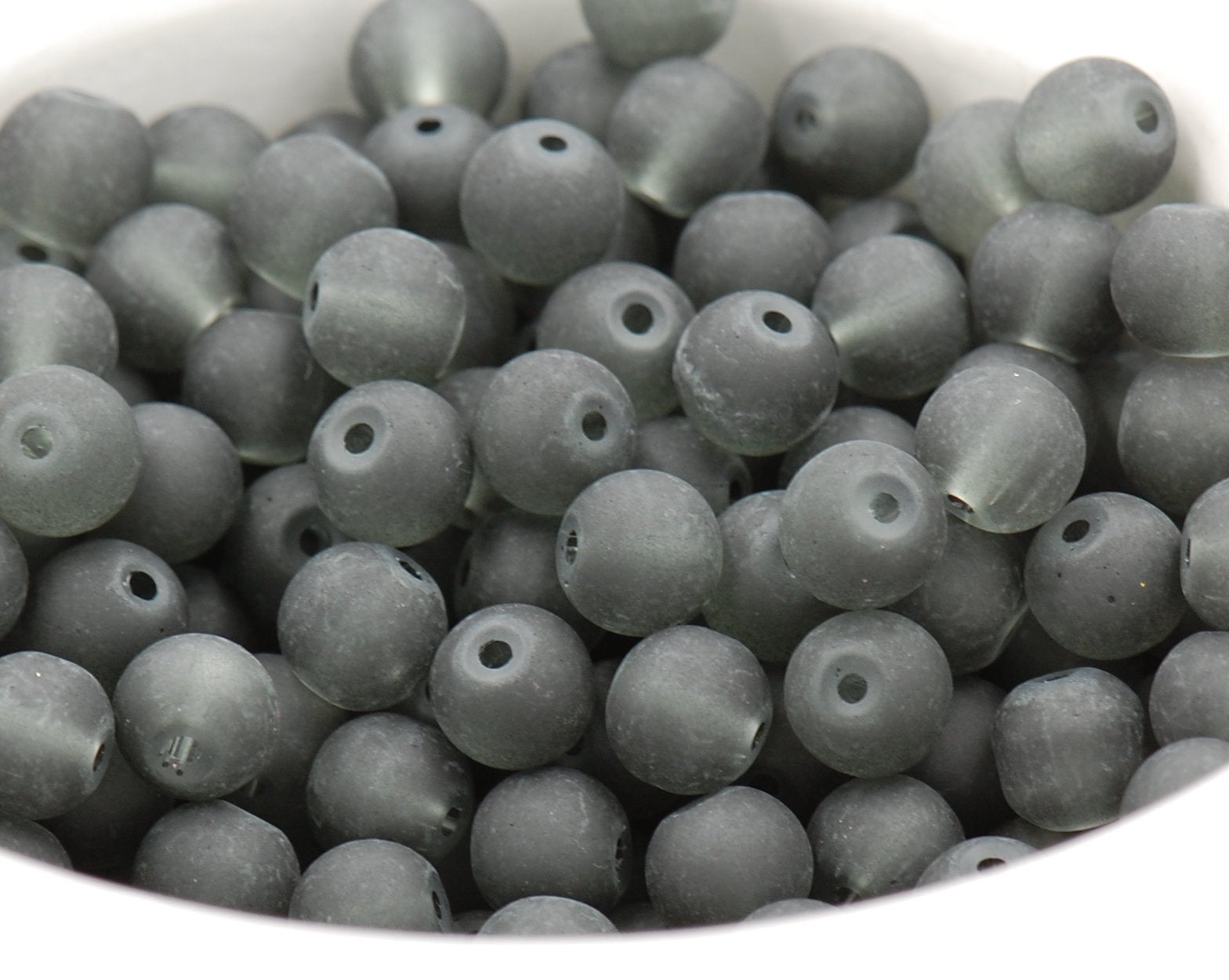 8mm Storm Gray Frosted Matte Glass Round Druk Loose Beads - 100 beads