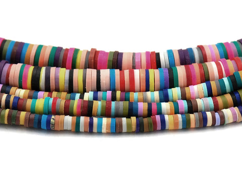 Flat Round Handmade Polymer Clay Bead Spacers, Mixed Color, Full Strand
