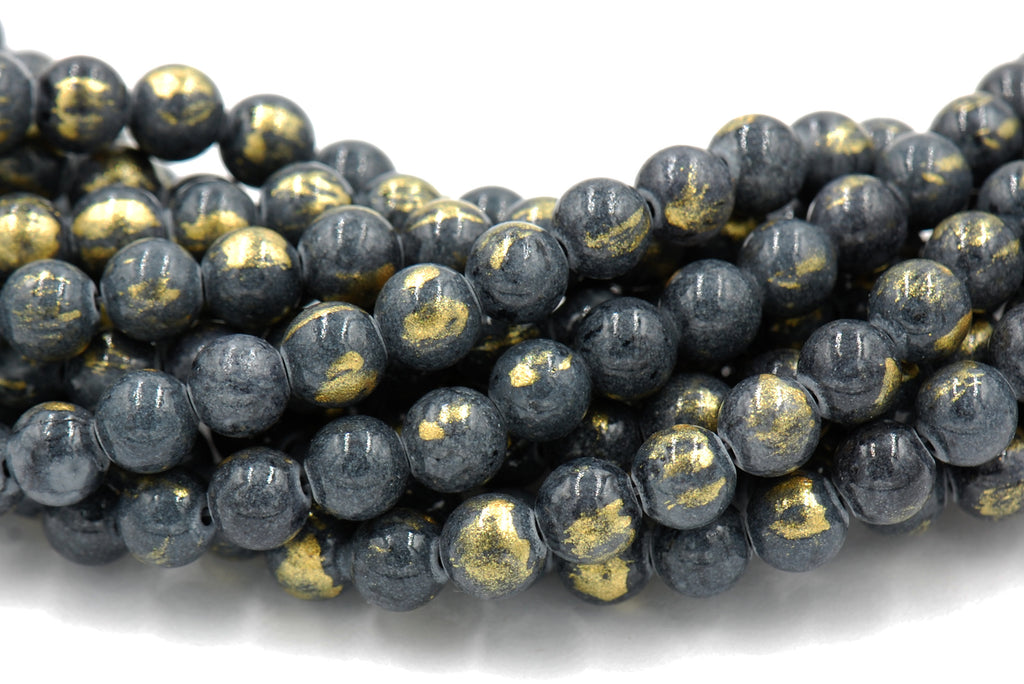 Dark Gray Gold Dust Jade 4mm, 6mm, 8mm, 10mm, 12mm Round Beads -15 inch strand