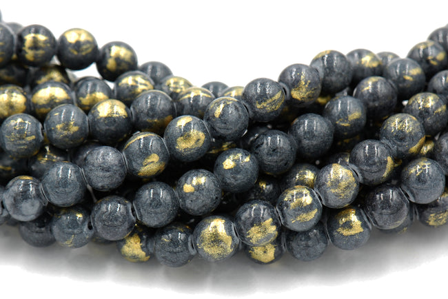 Dark Gray Gold Dust Jade 4mm, 6mm, 8mm, 10mm, 12mm Round Beads -15 inch strand Hover Image