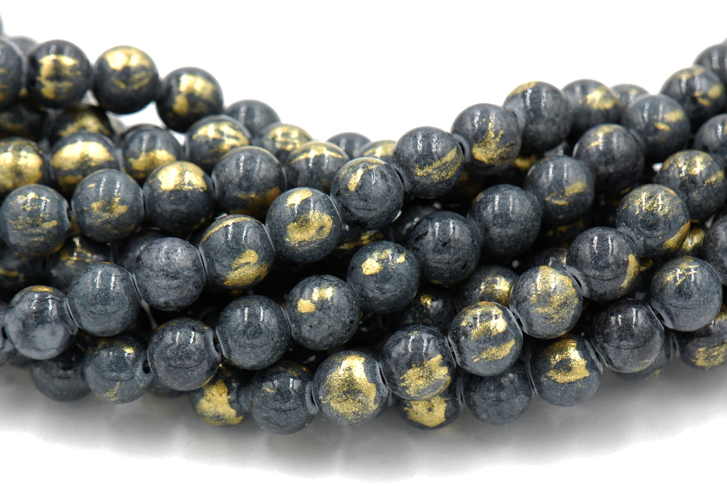 Dark Gray Gold Dust Jade 4mm, 6mm, 8mm, 10mm, 12mm Round Beads -15 inch strand