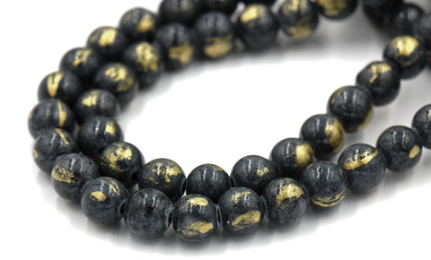 Dark Gray Gold Dust Jade 4mm, 6mm, 8mm, 10mm, 12mm Round Beads -15 inch strand