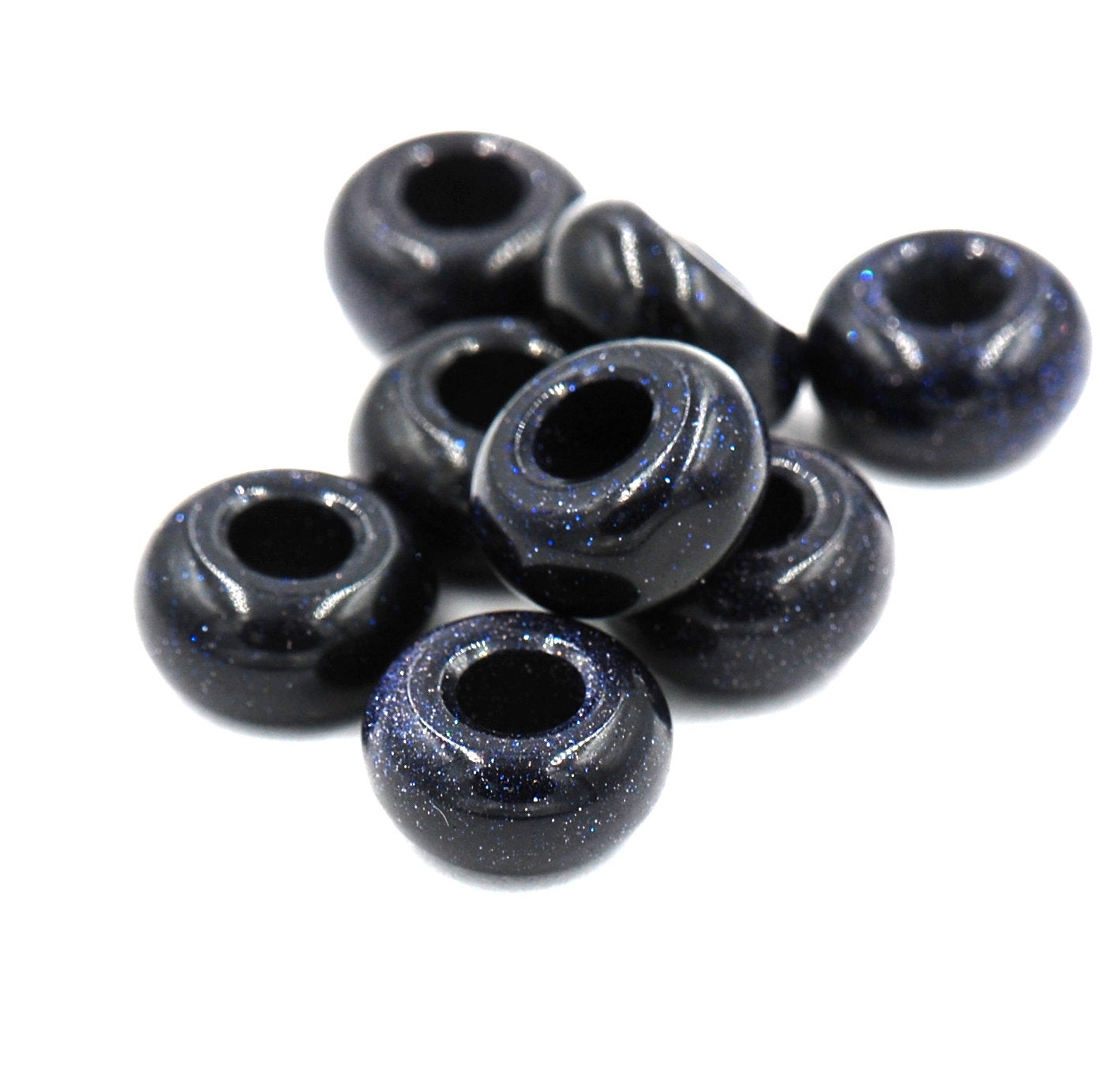 Large Hole Blue Goldstone, European Beads, Round 14mm