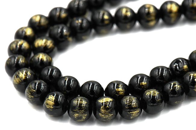 Black Gold Dust Jade 4mm, 6mm, 8mm, 10mm, 12mm Round Beads -15 inch strand Main Image