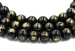 Black Gold Dust Jade 4mm, 6mm, 8mm, 10mm, 12mm Round Beads -15 inch strand