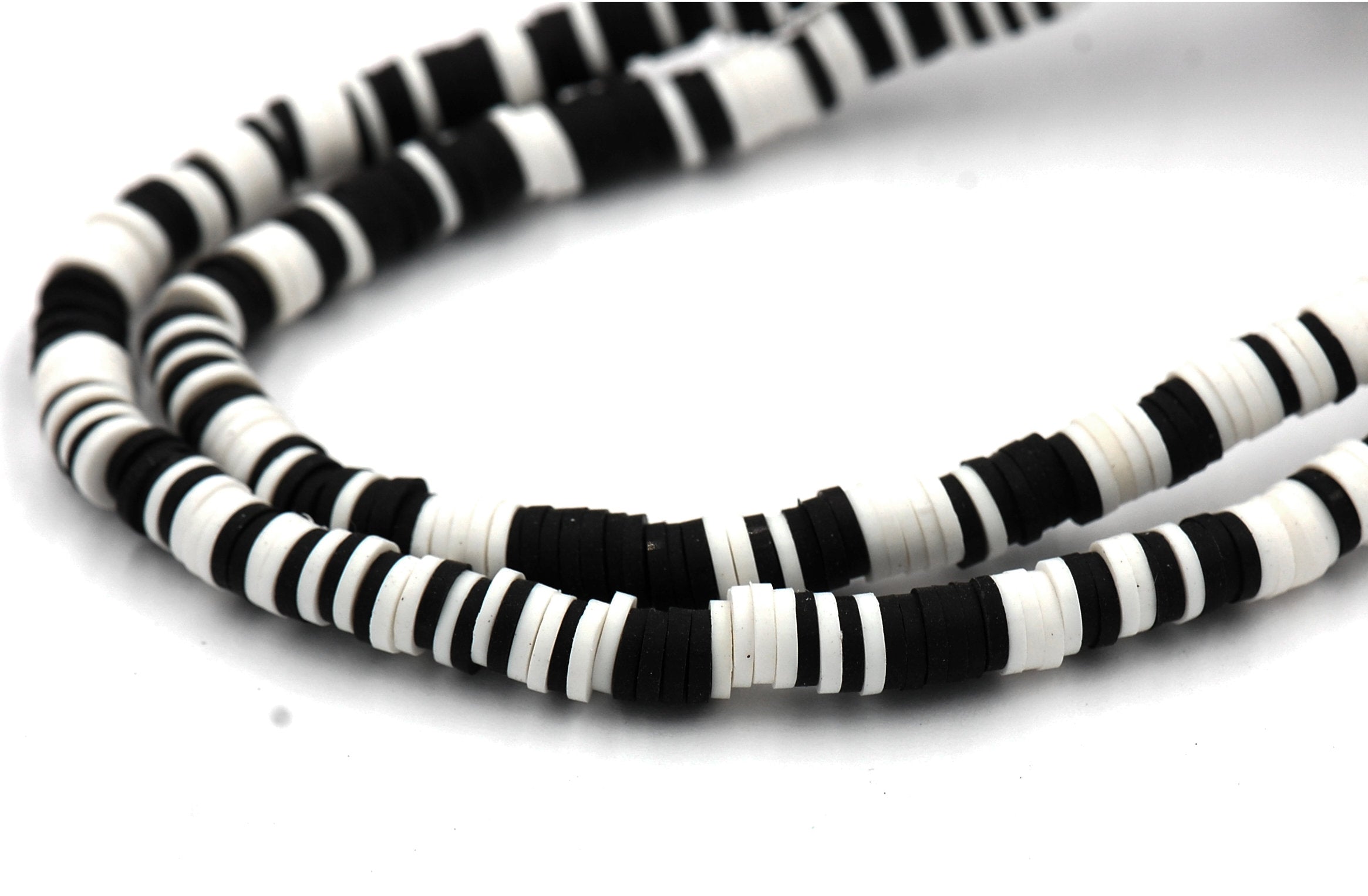 Flat Round Handmade Polymer Clay Bead Spacers, Black and White Mixed Color, 6x1mm