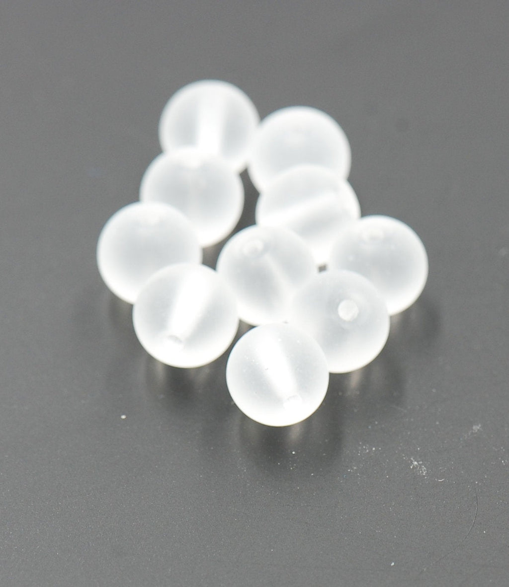 White 8mm Frosted Matte Glass Round Druk Beads - 100 beads