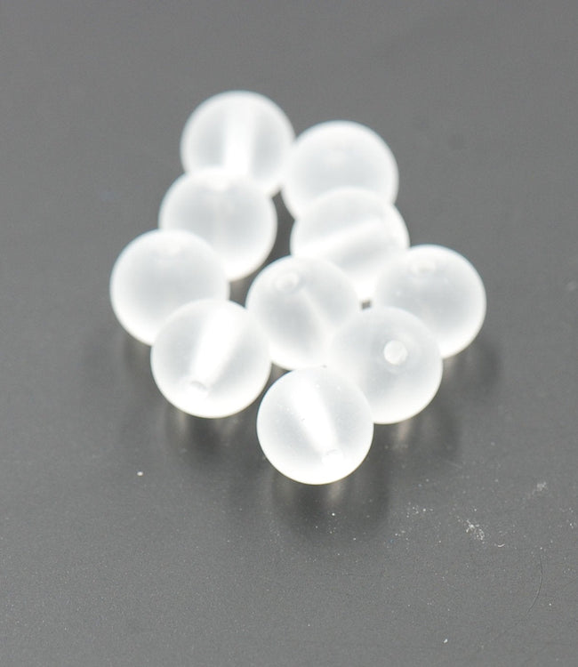 White 8mm Frosted Matte Glass Round Druk Beads - 100 beads Hover Image