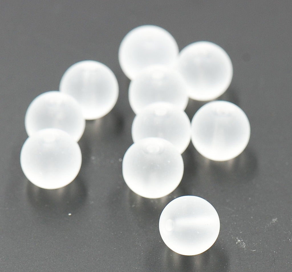 White 8mm Frosted Matte Glass Round Druk Beads - 100 beads