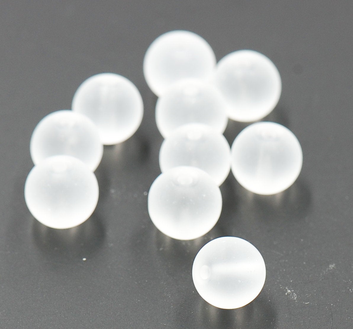 White 8mm Frosted Matte Glass Round Druk Beads - 100 beads