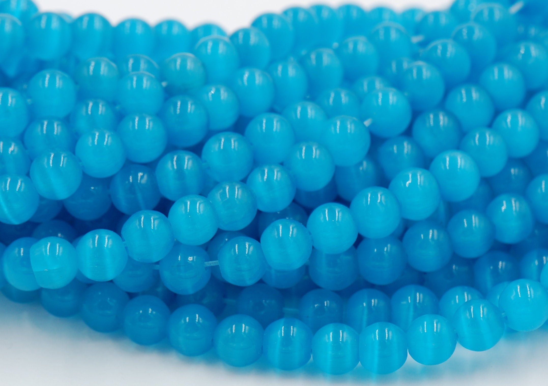 Cat Eye Beads TURQUOSE BLUE 4mm, 6mm, 8mm, 10mm, 12mm  -14.5 inch strand