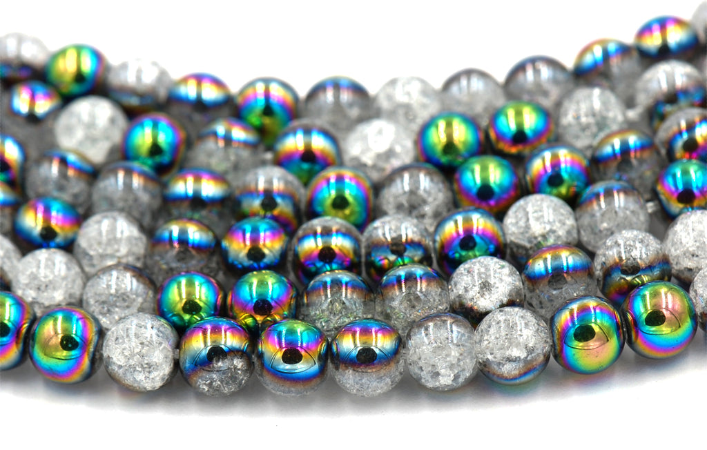 8mm Half Electroplate Crackle Quartz Beads Strands, Synthetic, Blue -15.5 inch strand