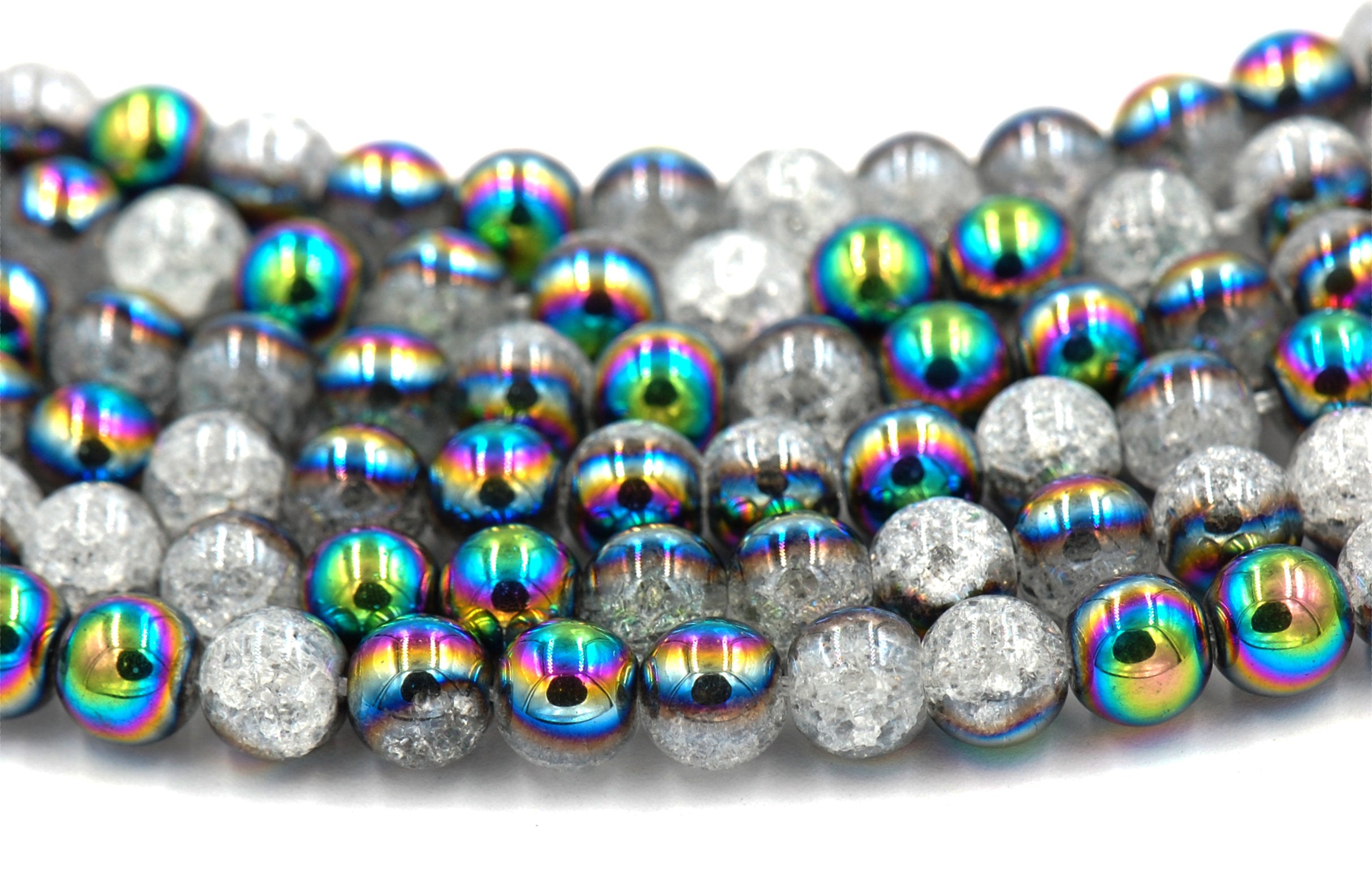 8mm Half Electroplate Crackle Quartz Beads Strands, Synthetic, Blue -15.5 inch strand