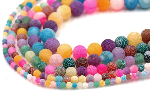 Frosted Agate Round Beads, Island Mix 4mm,6mm,8mm,10mm,12mm  -Full strand