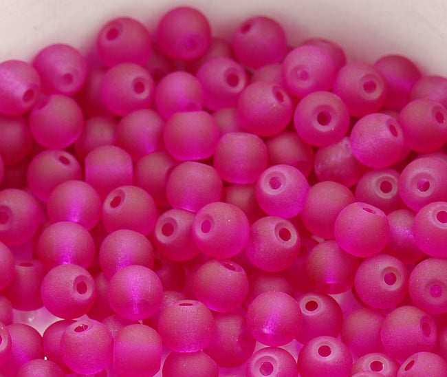Magenta Pink 6mm Frosted Matte Glass Round Druk Beads - 100 beads Main Image