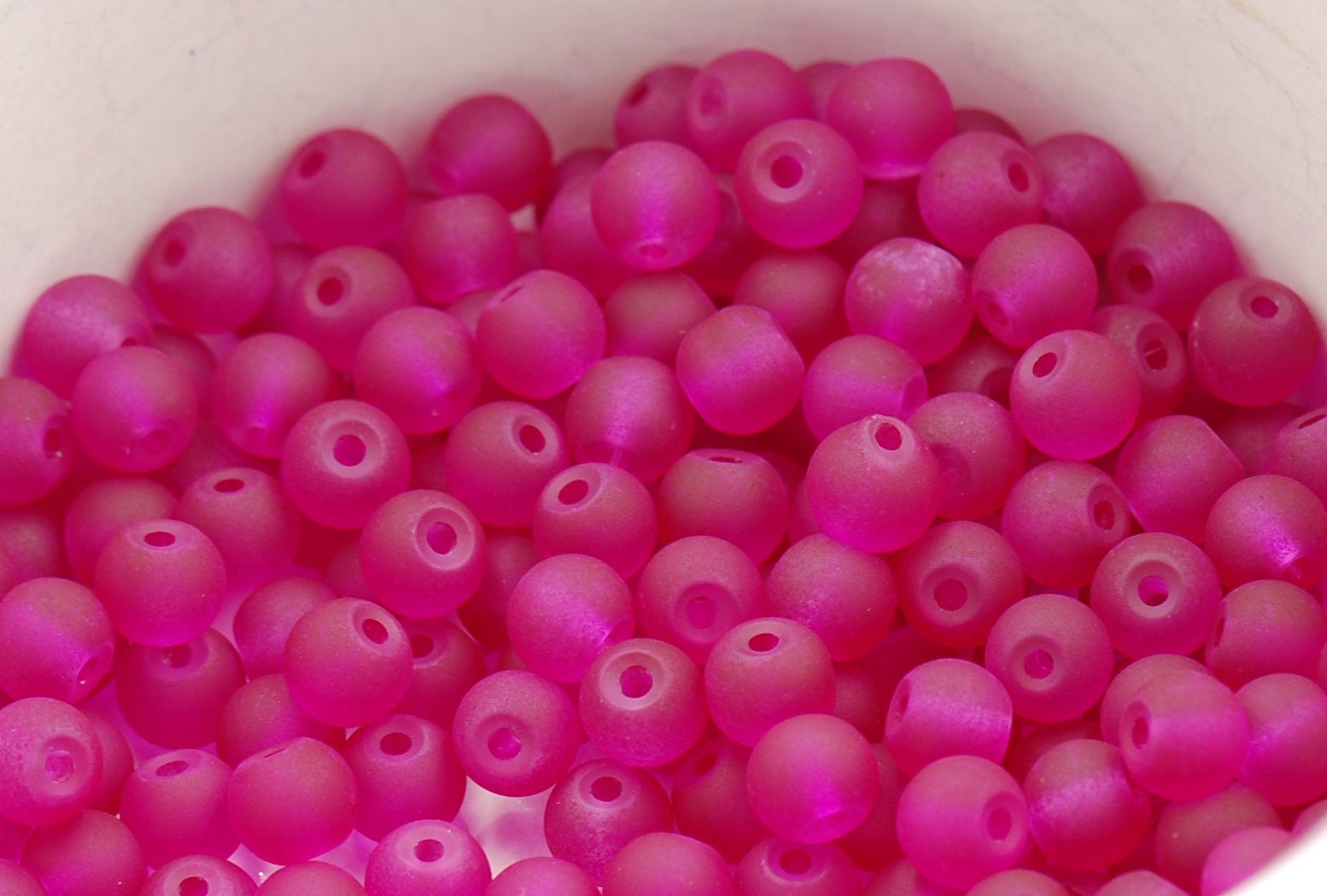 Magenta Pink 6mm Frosted Matte Glass Round Druk Beads - 100 beads