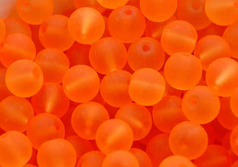 Orange 8mm Frosted Matte Glass Round Druk Beads - 100 beads
