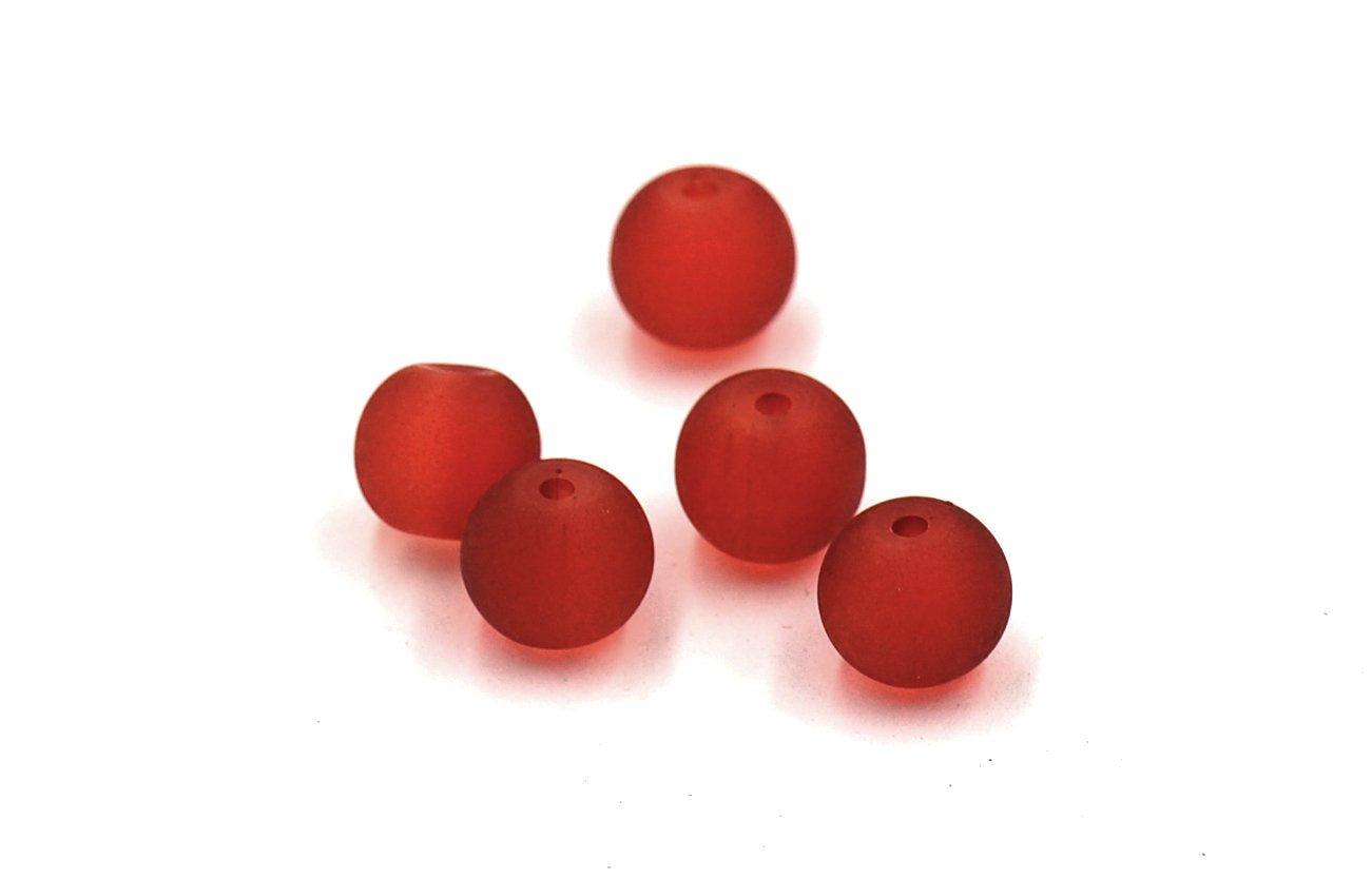 Burnt Red 8mm Frosted Matte Glass Round Druk Beads - 100 beads