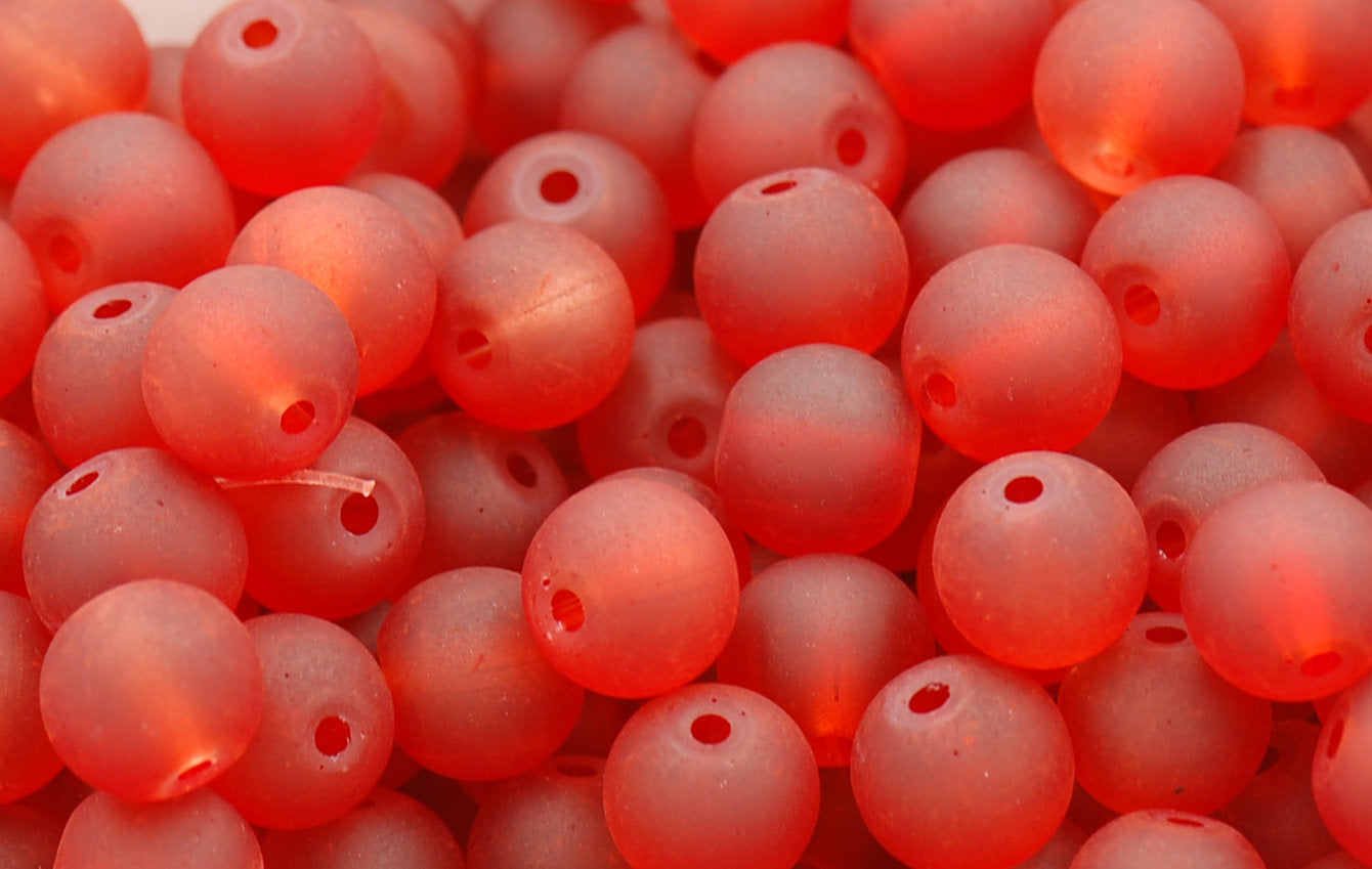 Burnt Red 8mm Frosted Matte Glass Round Druk Beads - 100 beads