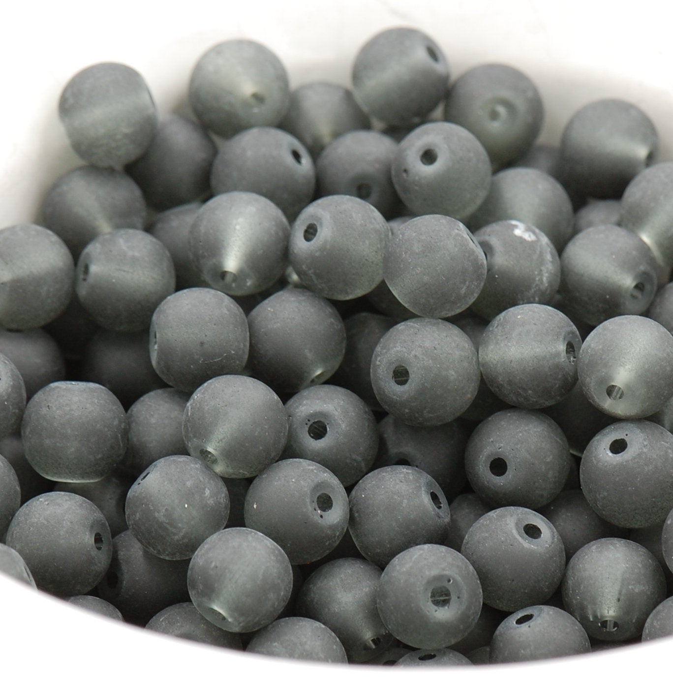 8mm Storm Gray Frosted Matte Glass Round Druk Loose Beads - 100 beads