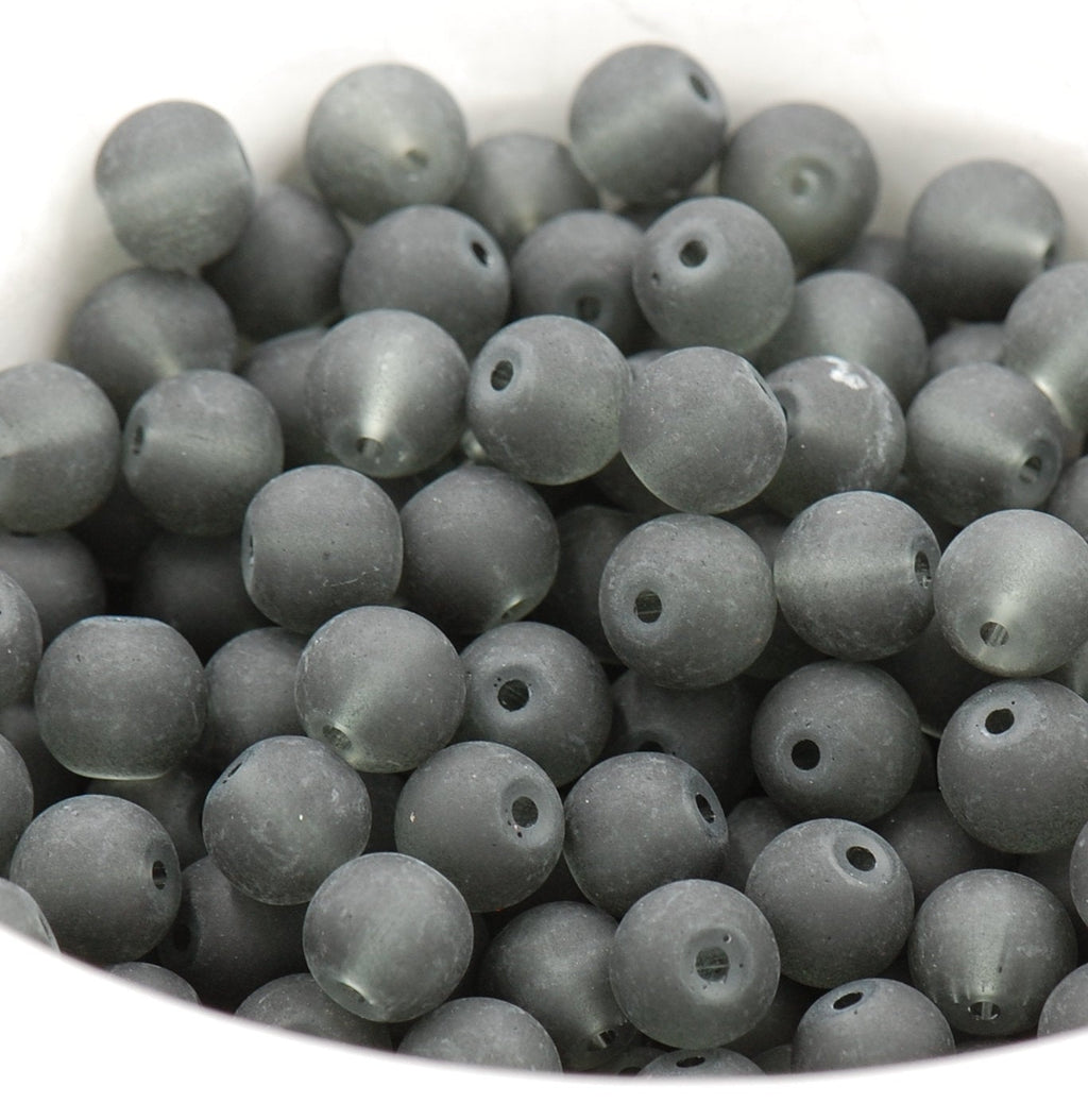8mm Storm Gray Frosted Matte Glass Round Druk Loose Beads - 100 beads
