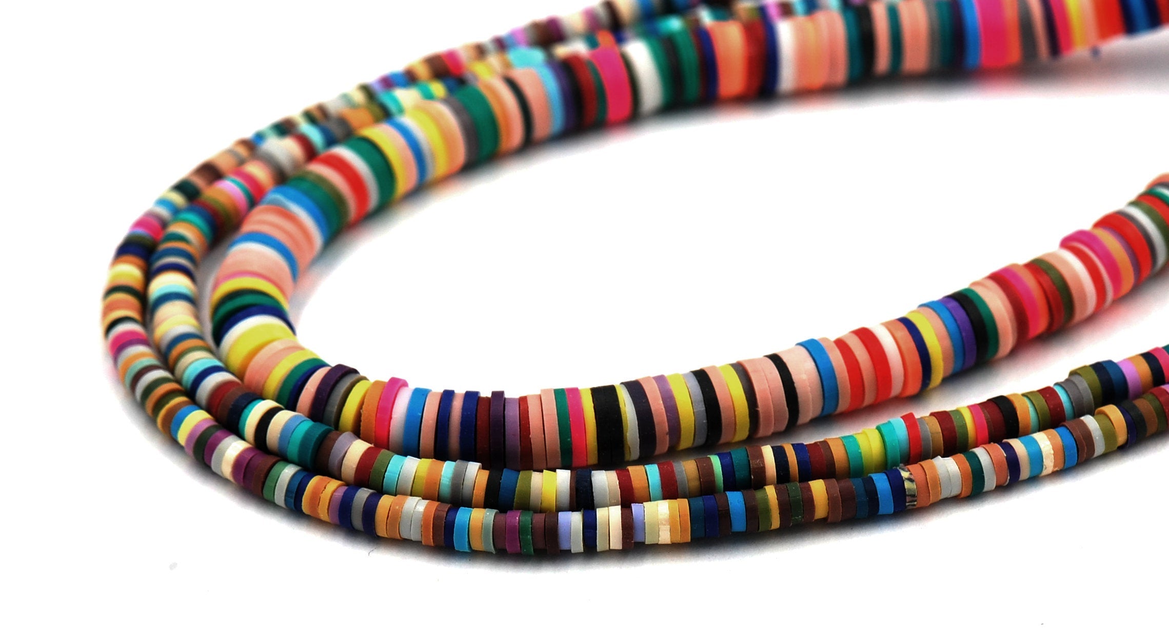 Flat Round Handmade Polymer Clay Bead Spacers, Mixed Color, Full Strand