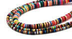Flat Round Handmade Polymer Clay Bead Spacers, Mixed Color, Full Strand