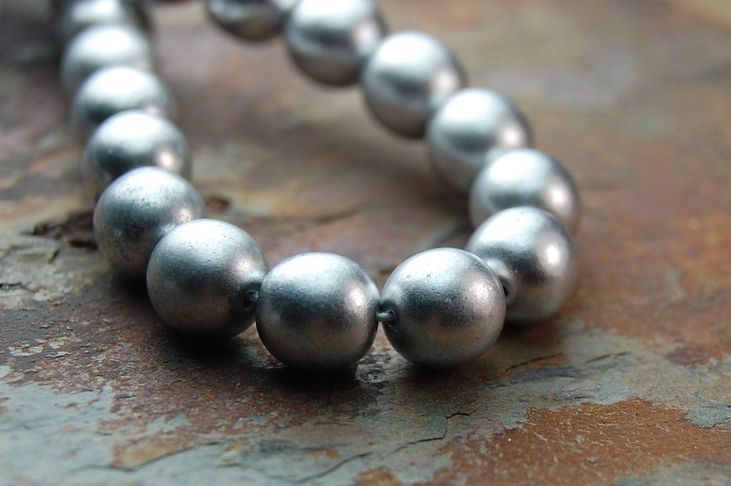 10mm Czech Matte Silver Druk Beads -20