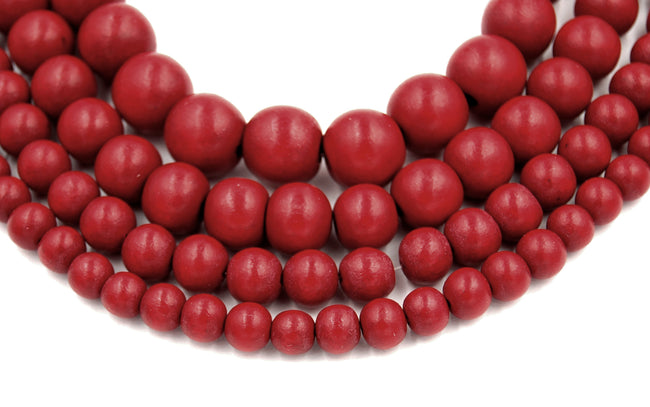 TWO STRANDS, Holiday Red, Red Wood Beads, 6mm, 8mm, 9/10mm, 11/12mm, 15mm, 20mm round, 8x4mm rondelle Main Image