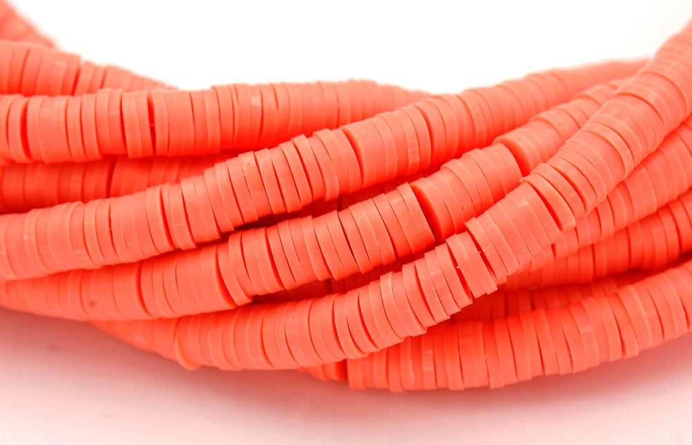 Flat Round Handmade Polymer Clay Bead Spacers Peach Orange Melon, 6x1mm